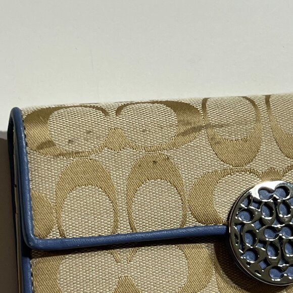 Coach Alexandra Slim Envelope Cream Wallet Trifold Signature With Blue Leather - Picture 3 of 11
